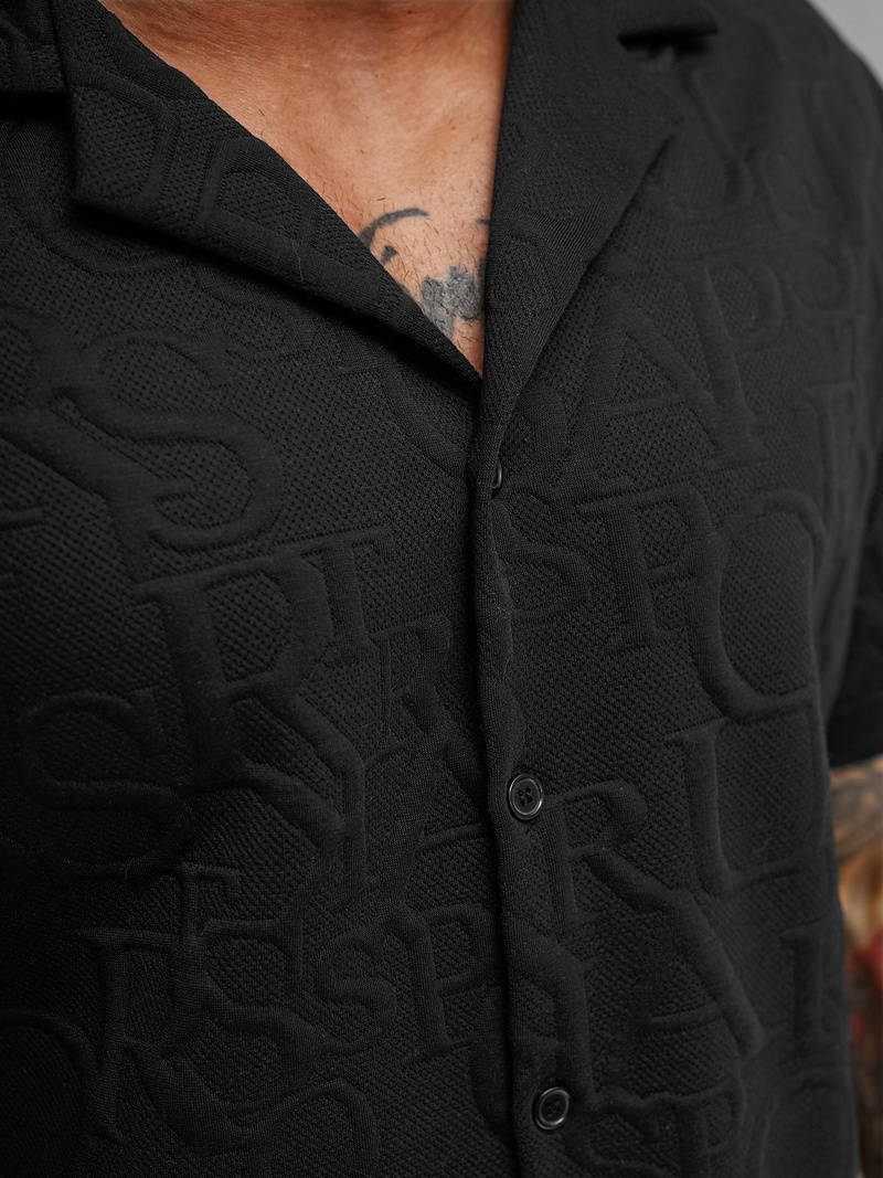 Herren Kurzarmhemd Schwarz OZONEE O/B2256