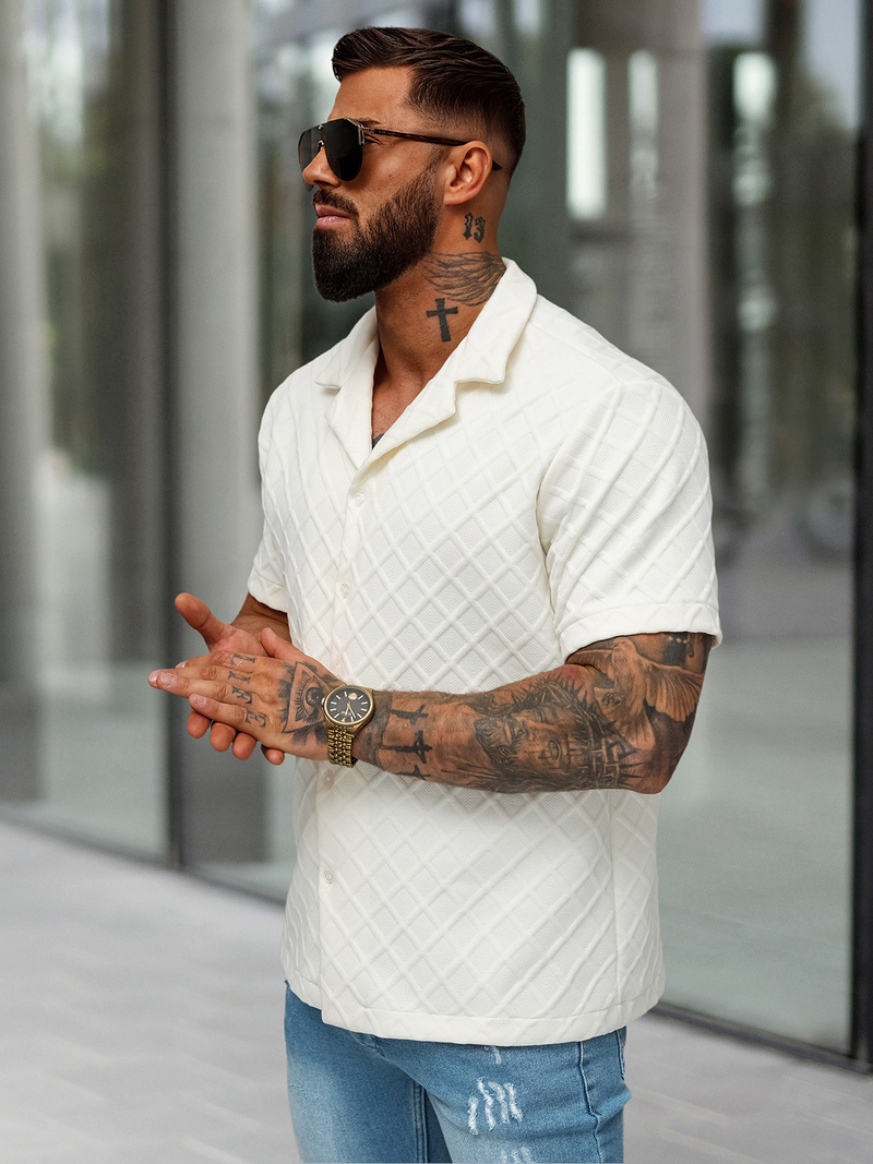 Herren Kurzarmhemd Ecru OZONEE O/B2257