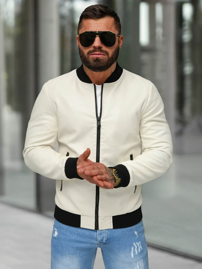 Herren Lederjacke Ecru OZONEE JS/11Z8107