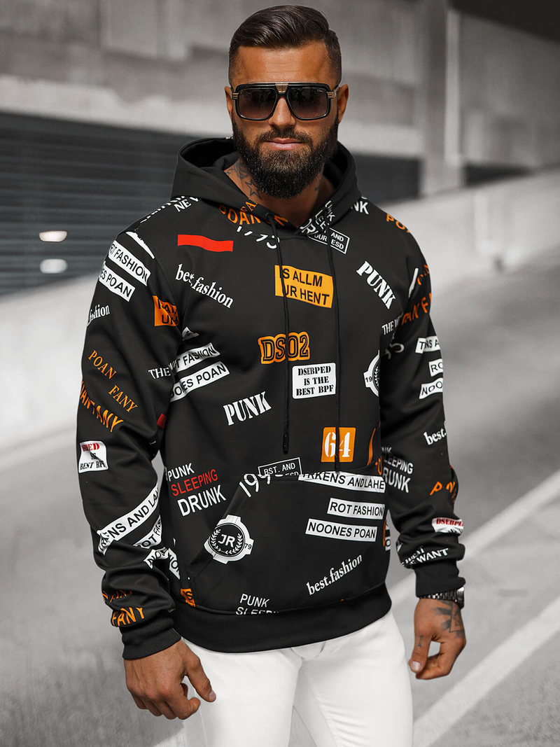 Herren Kapuzenpullover Schwarz OZONEE JS/8B1250/3