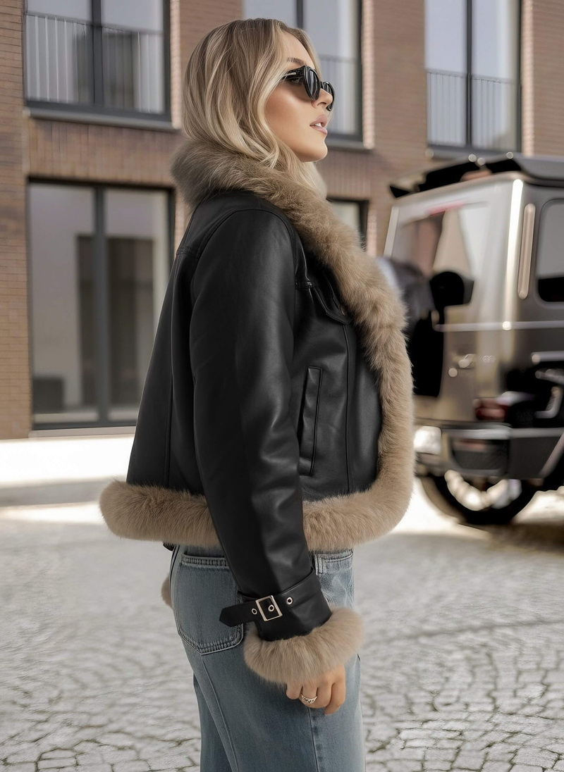 Damen Lederjacke Schwarz OZONEE JS/61M8517/392