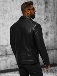 Herren Lederjacke Schwarz OZONEE JS/11Z8056