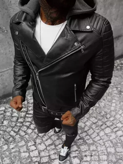 Herren Lederjacke Schwarz OZONEE JS/11Z8005