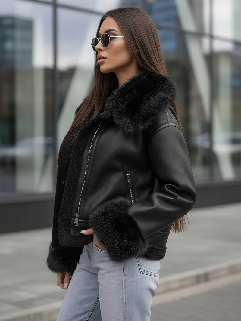 Damen Lederjacke Schwarz OZONEE JS/61M8505/392Z