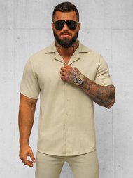 Herren Kurzarmhemd Beige OZONEE O/Y971T