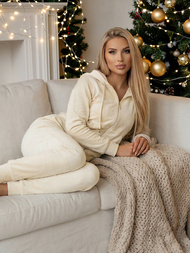 Damen Velours Sportanzug Ecru OZONEE JS/8C1176/155Z