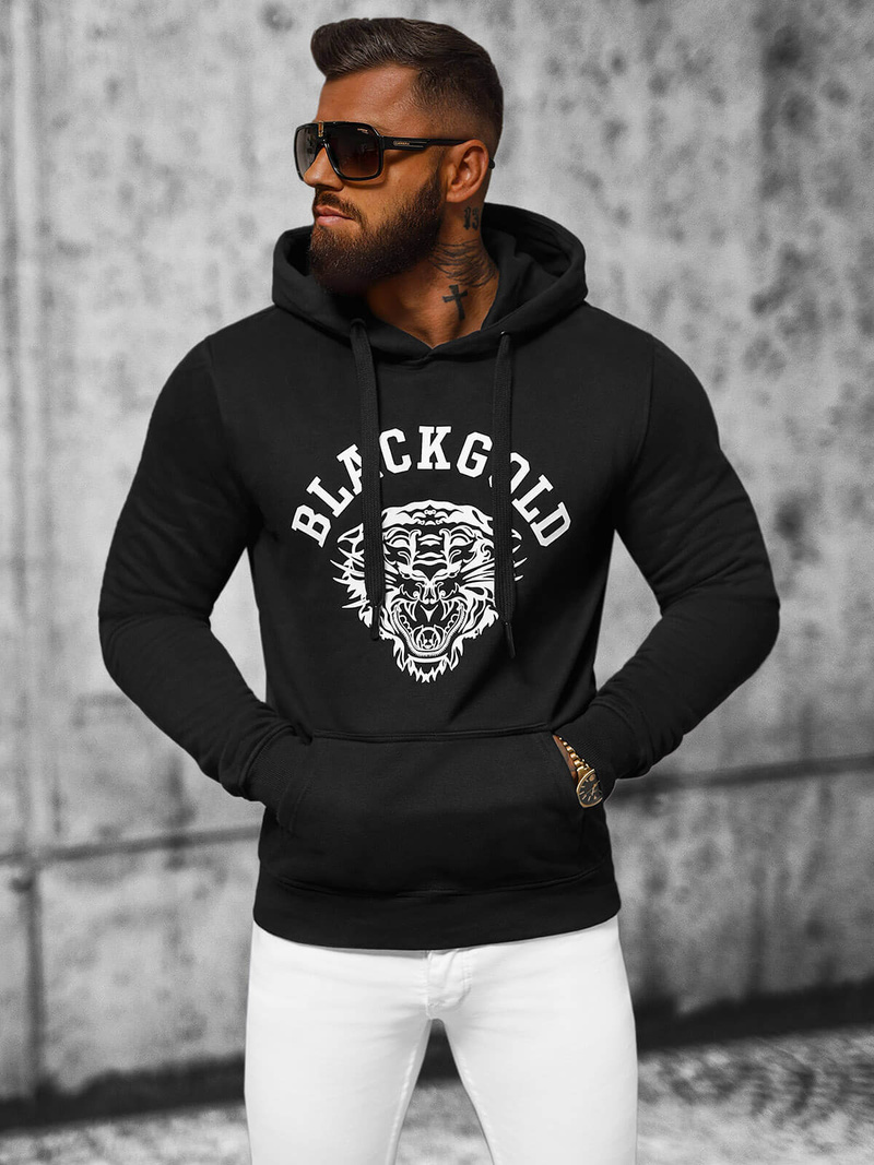 Herren Kapuzenpullover Schwarz OZONEE NB/MF2007