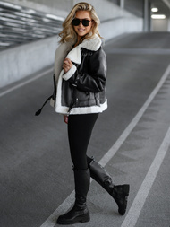 Damen Lederjacke Schwarz-Weiß OZONEE JS/11Z8177Z