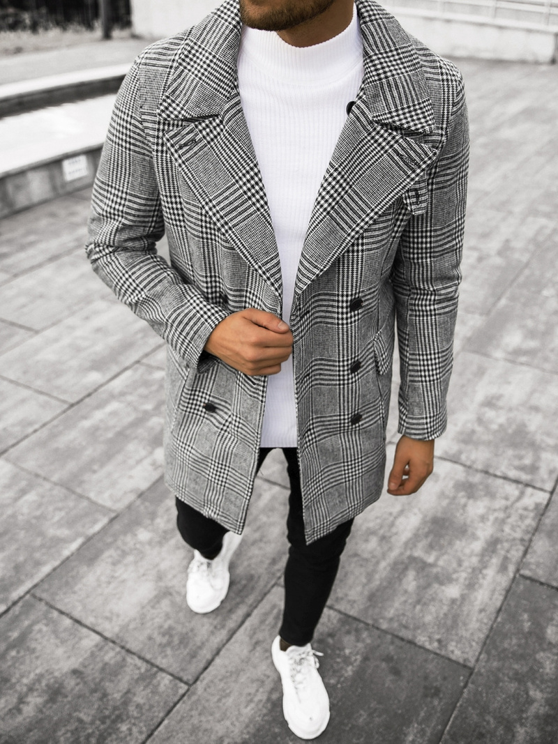 Herren Mantel Schwarz-Weiß OZONEE JS/JP1192