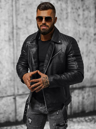 Herren Lederjacke Schwarz OZONEE JS/11Z8005Z