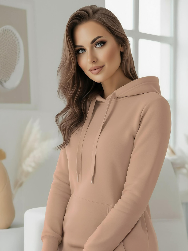 Damen Kapuzenpullover Dunkelbeige OZONEE JS/YS10003/91Z