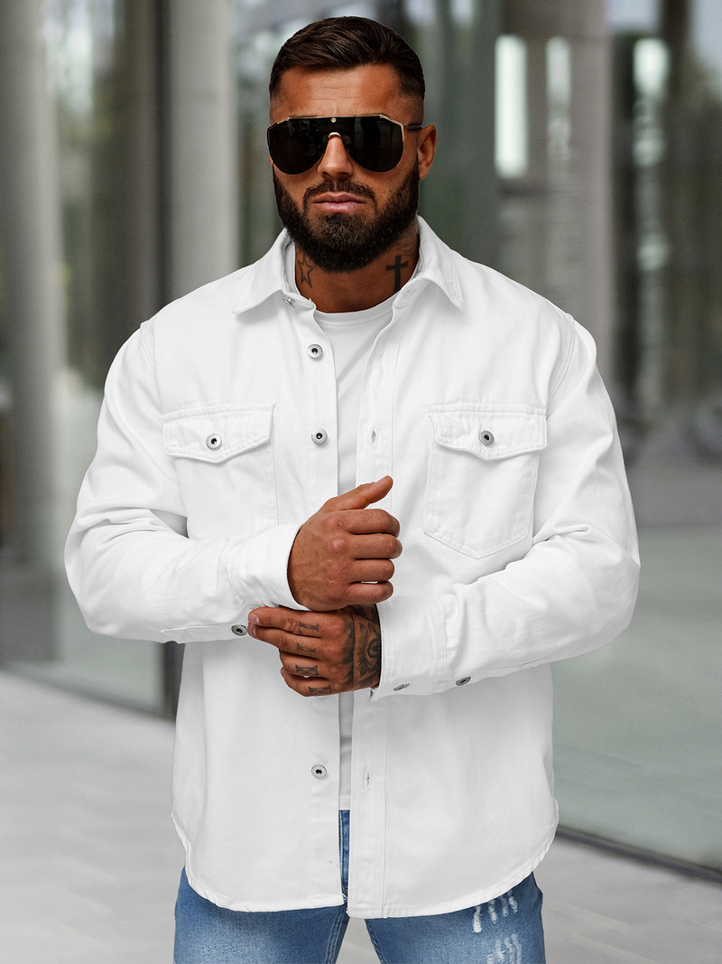 Herren Jeanshemd Weiß OZONEE L/CA777/2