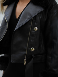 Damen Lederjacke Schwarz OZONEE JS/61M8512/392A