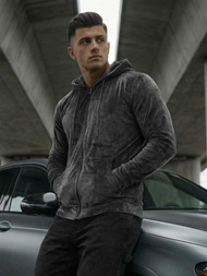 Herren Velours Kapuzenpullover Anthrazit OZONEE JS/8B1168/6Z