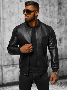 Herren Lederjacke Schwarz OZONEE JS/11Z8107