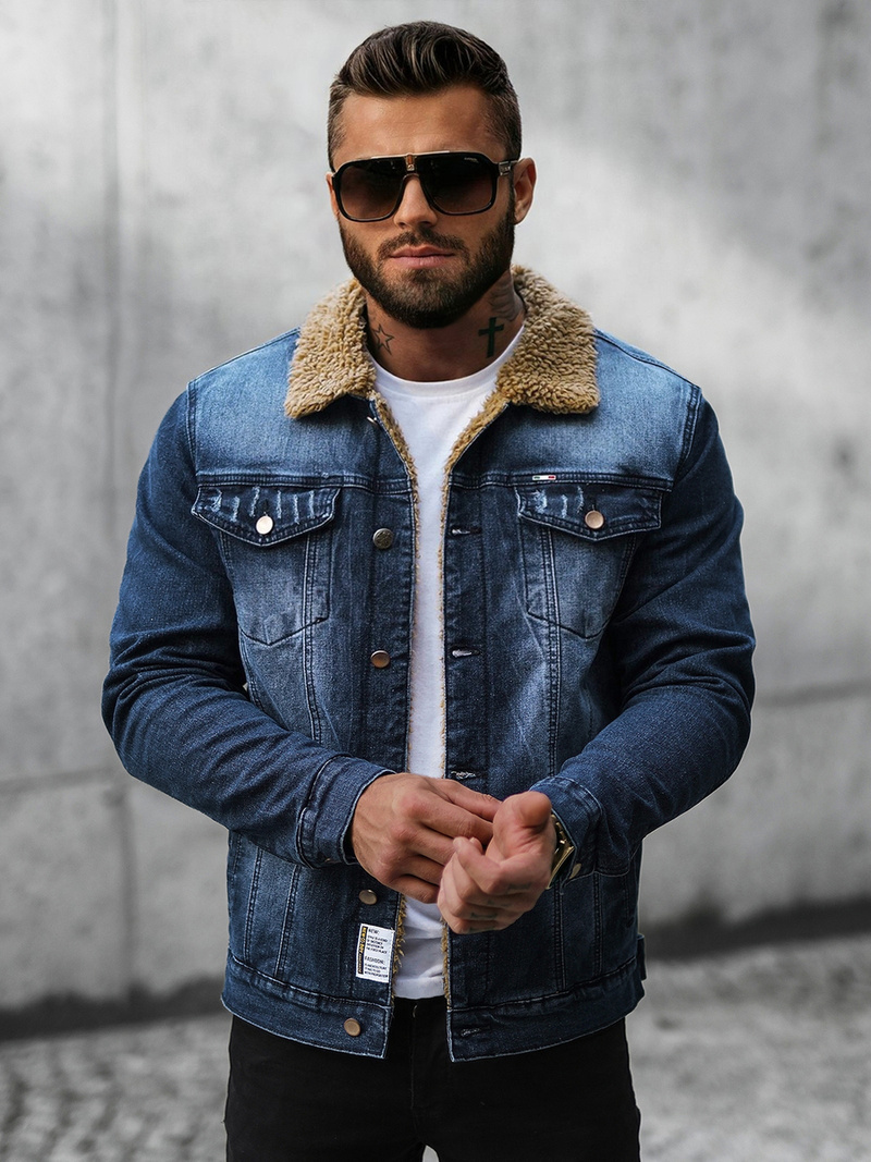 Herren Jeansjacke Sherpa Dunkelblau OZONEE NB/MJ520BSZ
