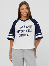 Damen T-shirt Weiß-Dunkelblau OZONEE JS/R62493