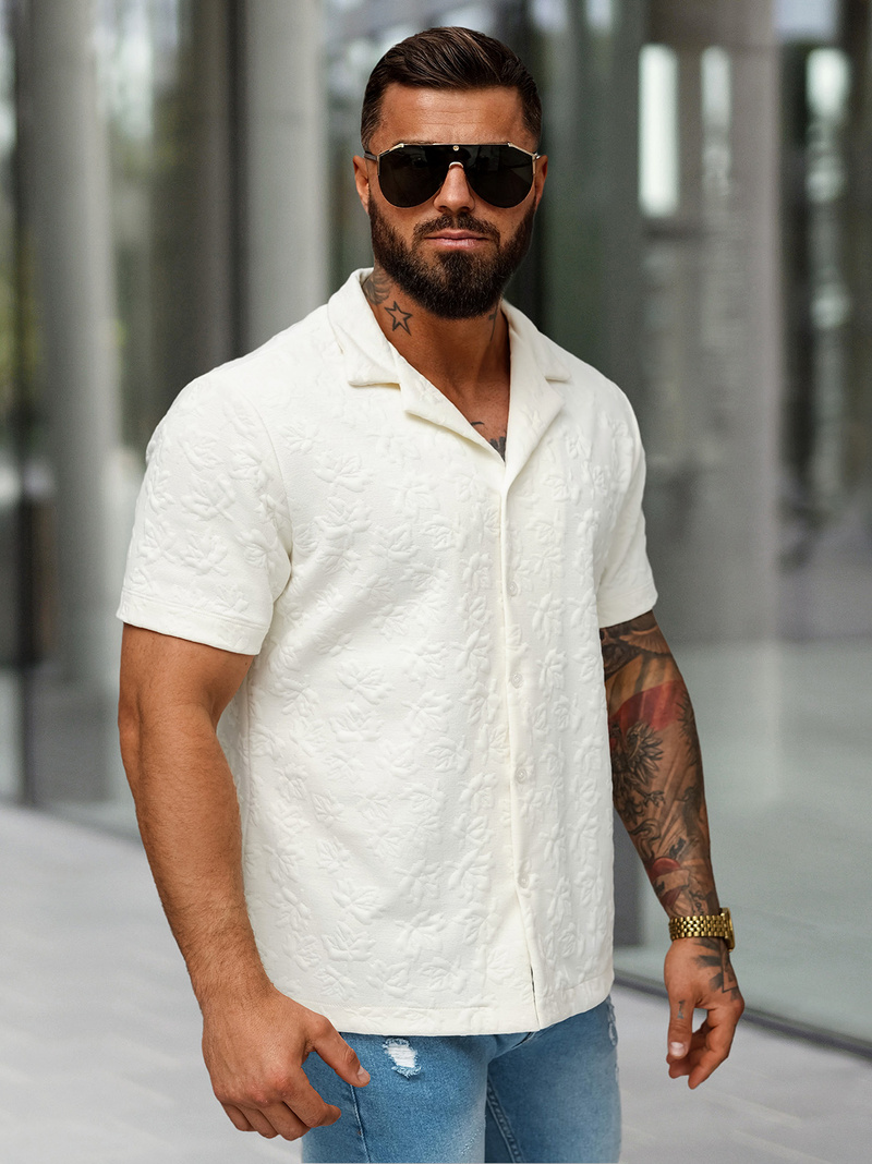 Herren Kurzarmhemd Ecru OZONEE O/B2258