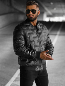 Herren Lederjacke Schwarz OZONEE O/11Z8099Z