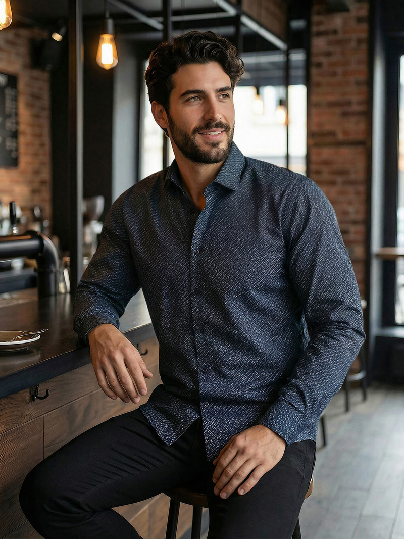 Herren Hemd Dunkelblau OZONEE V/V186Z