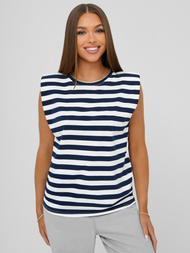 Damen T-shirt Weiß-Marineblau OZONEE JS/R61670