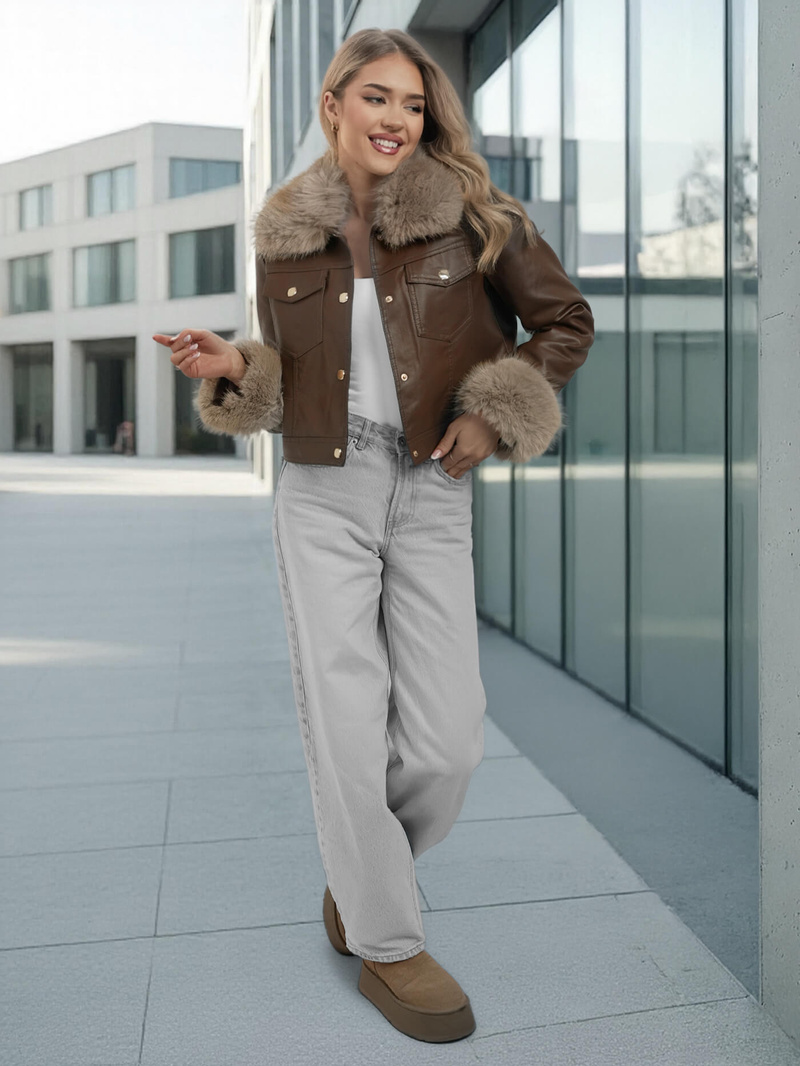 Damen Lederjacke Schokolade OZONEE JS/61M8513/158