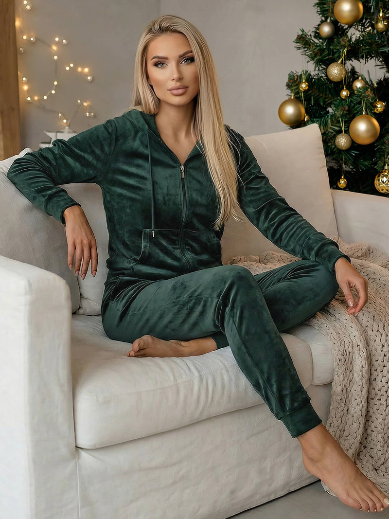 Damen Velours Sportanzug Dunkelgrün OZONEE JS/8C1176/9Z