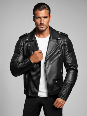 Herren Lederjacke Schwarz OZONEE JS/11Z8065Z