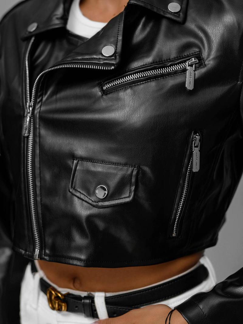 Damen Lederjacke Schwarz OZONEE JS/11Z8189Z