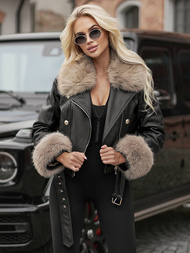 Damen Lederjacke Schwarz-Beige OZONEE JS/61M8512/392BZ