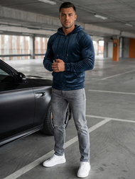 Herren Velours Kapuzenpullover Dunkelblau OZONEE JS/8B1168/25Z