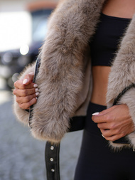 Damen Lederjacke Schwarz-Beige OZONEE JS/61M8510/392B