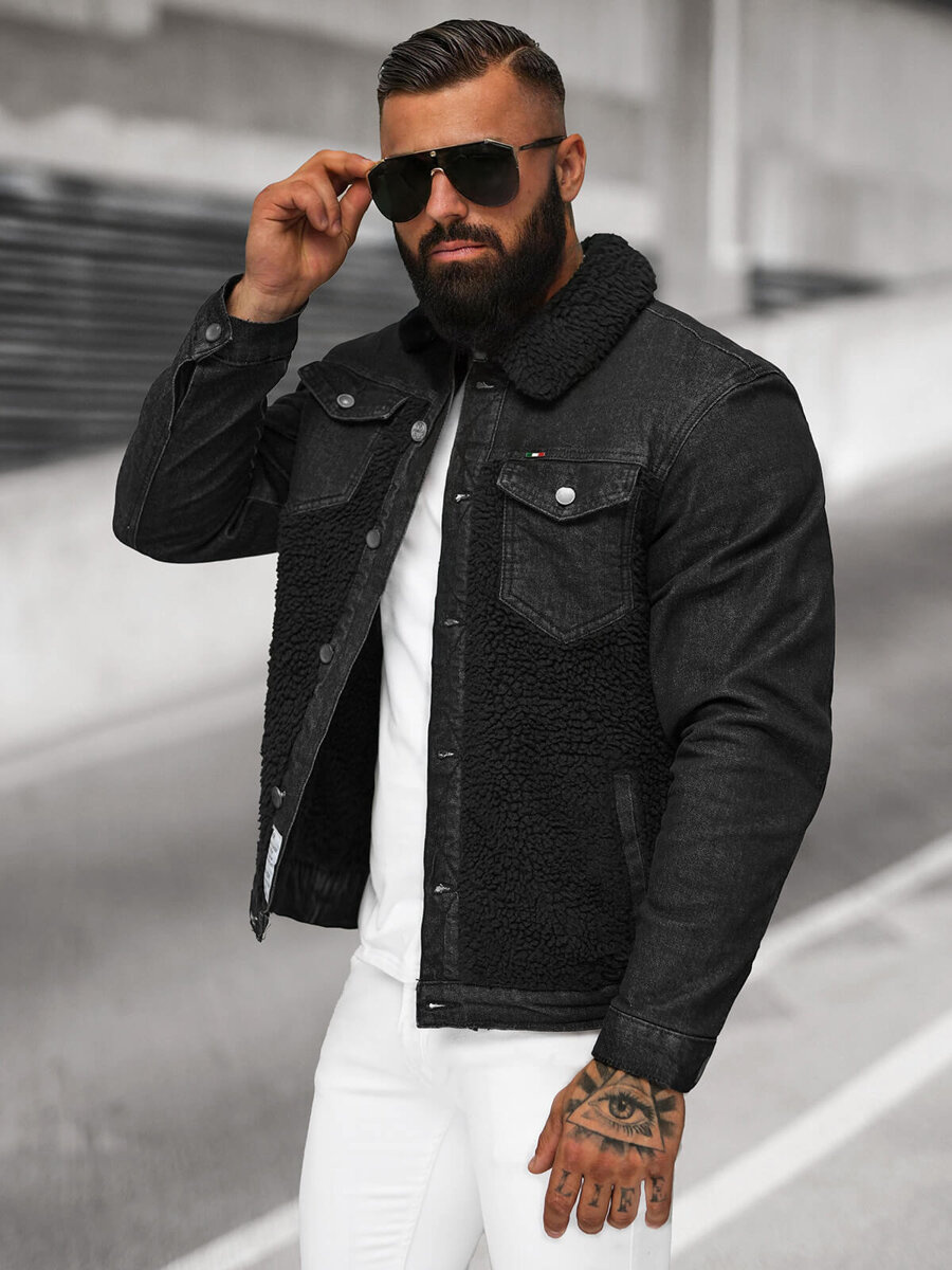 Sherpa Schwarze Jeansjacke MÃ¤männer Levis Jeansjacke Fell Schwarz