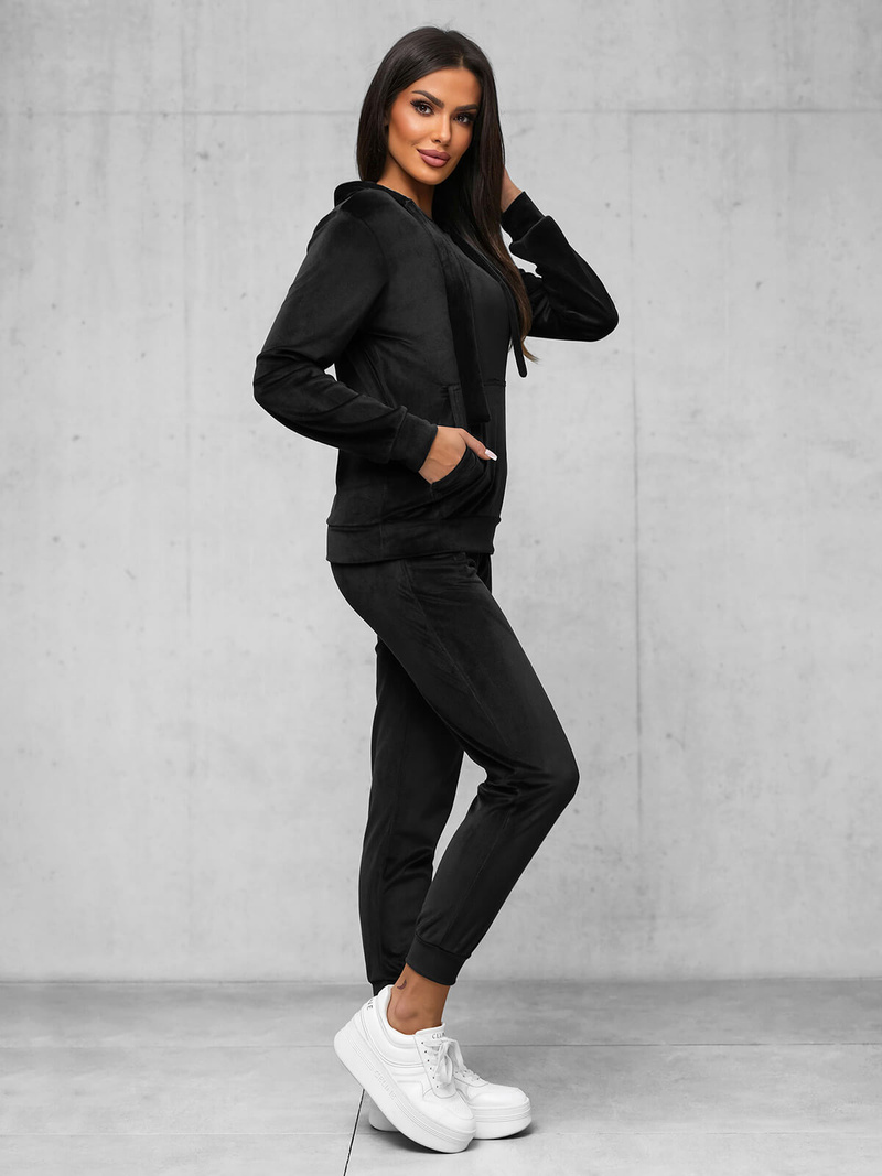 Damen Velours Sportanzug Schwarz OZONEE JS/35C1612/3