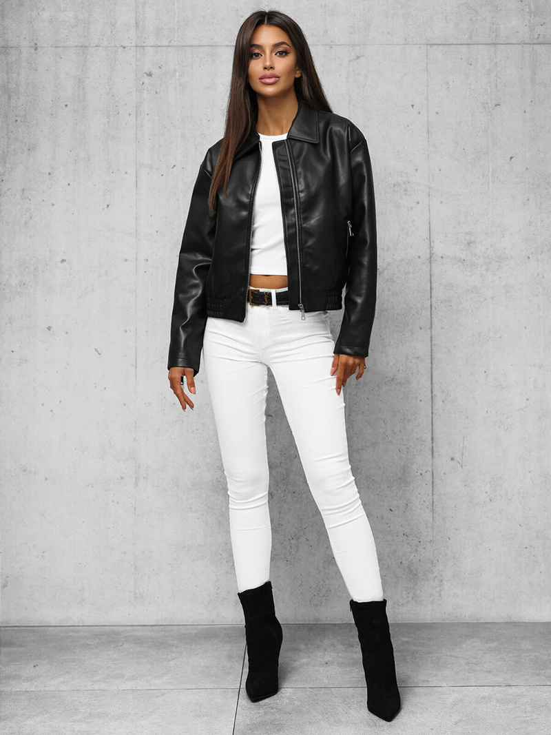 Damen Lederjacke Schwarz OZONEE O/G116Z