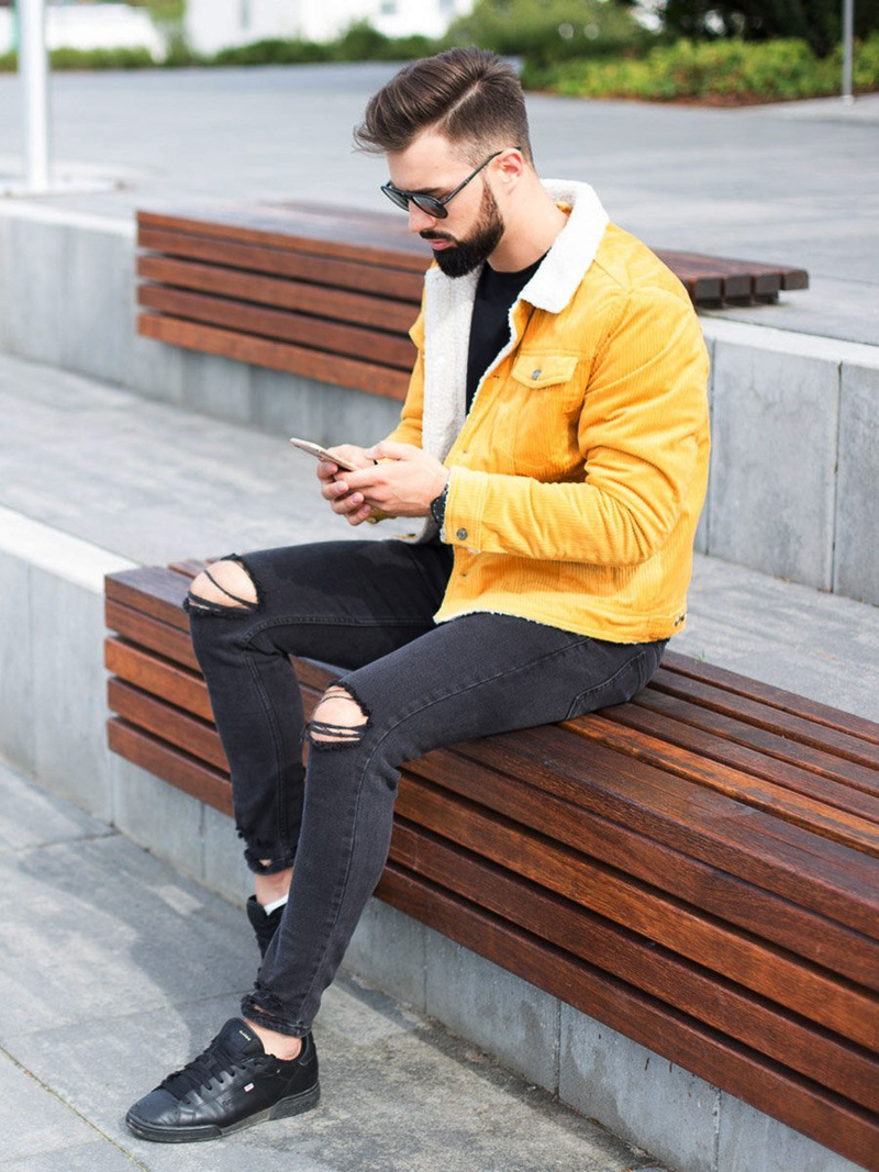 Herren Jeansjacke Gelb OZONEE JB/JP1179/4Z