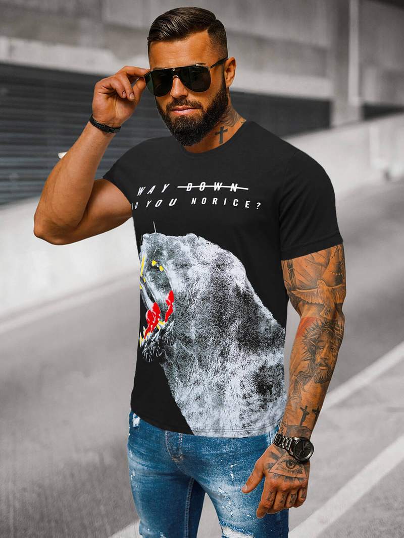 Herren T-shirt Schwarz OZONEE O/T127/3Z