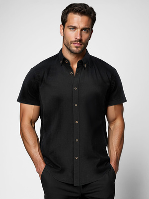 Herren Kurzarmhemd Schwarz OZONEE O/V165