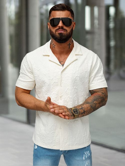 Herren Kurzarmhemd Ecru OZONEE O/B2258