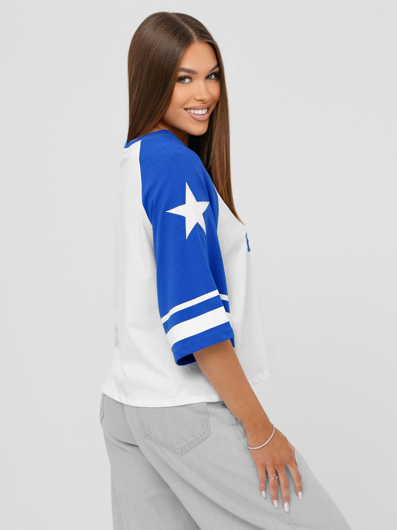 Damen T-shirt Weiß-Blau OZONEE JS/R62493