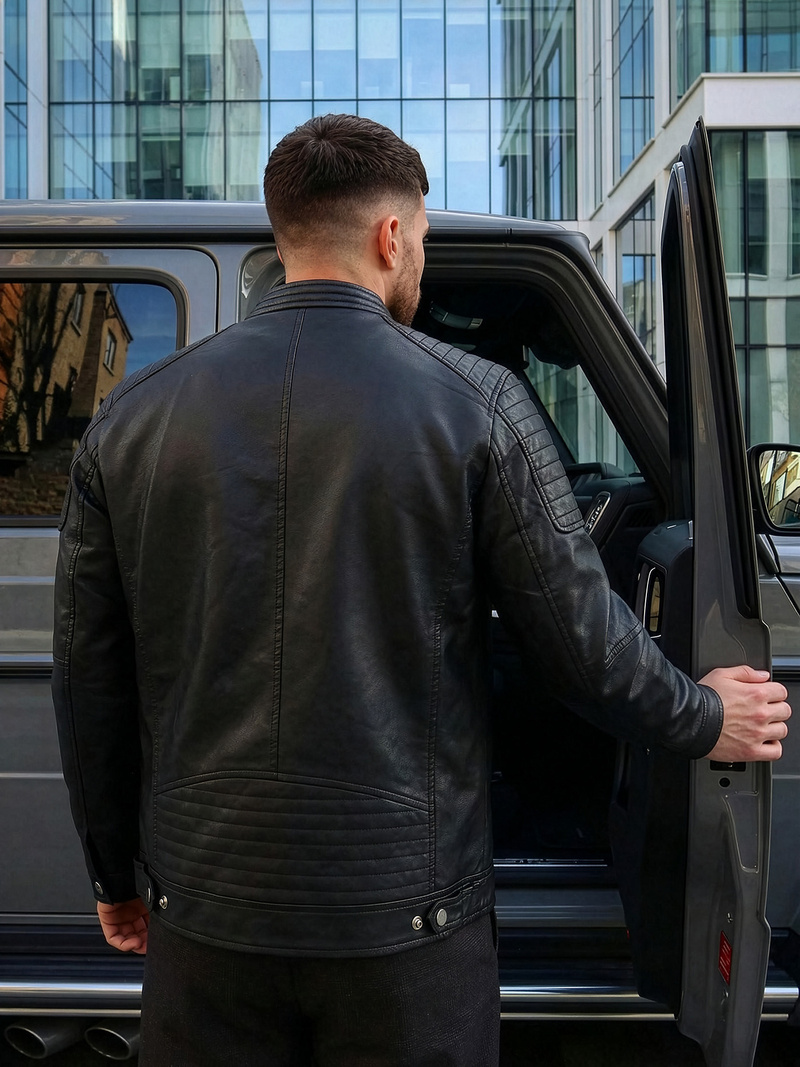 Herren Lederjacke Schwarz OZONEE JS/11Z8137