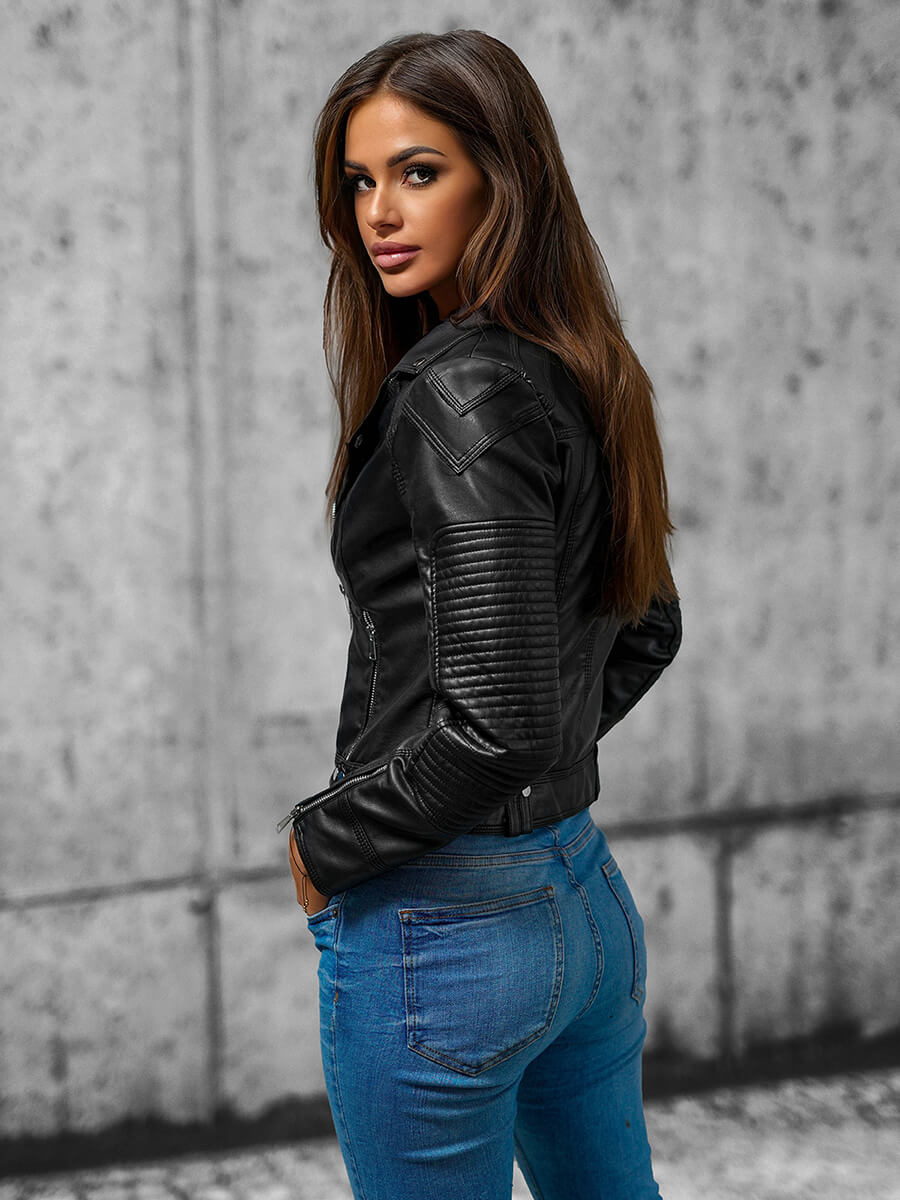 Schwarze Lederjacke Lederjacke Damen Gr 50 Damen Lederjacke