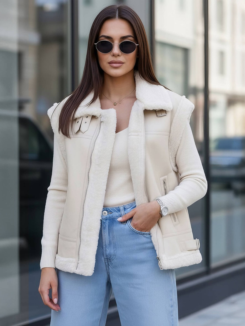 Damen Lederweste Beige OZONEE JS/61M8503/280Z