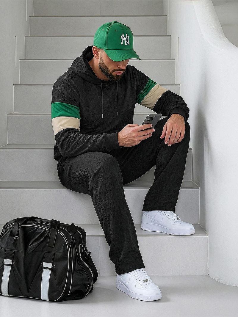 Herren Kapuzenpullover Schwarz OZONEE JS/3B578