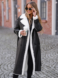 Damen Ledermantel Schwarz OZONEE JS/11Z8253