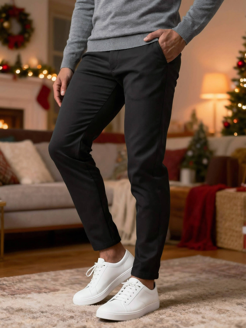 Herren Chino Hose Schwarz OZONEE V/6545Z