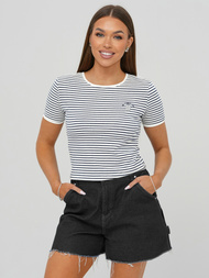 Damen T-shirt Weiß-Dunkelblau OZONEE JS/R61604