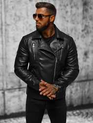 Herren Lederjacke Schwarz OZONEE JS/11Z8056