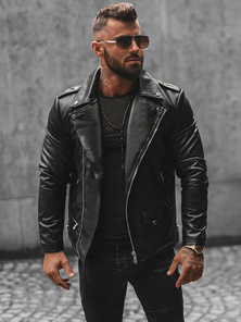 Herren Lederjacke Schwarz OZONEE JS/11Z8014