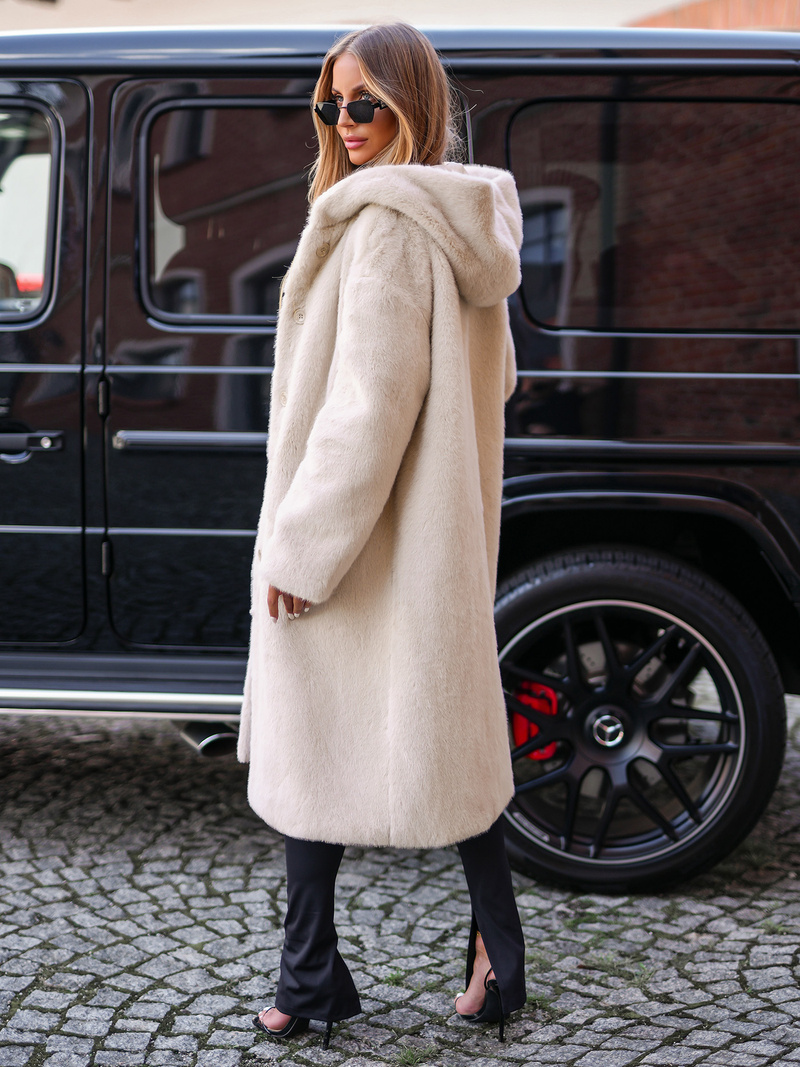 Damen Pelz Winterjacke Beige OZONEE JS/11Z8250